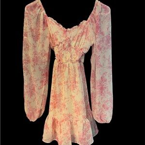 Altar'd State Pink Floral Puff-Sleeve Midi Dress